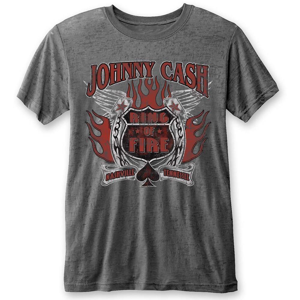 Johnny Cash Unisex T Shirt Ring Of Fire Burnout Charcoal
